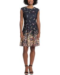 London Times - Petites Floral Print Knee Length Fit & Flare Dress - Lyst