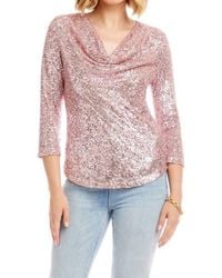 Karen Kane - 3/4 Sleeve Drape Front Sequin Top - Lyst