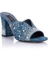 Philipp Plein - Denim Mid Heels Platform Sandals Monogram Strass - Lyst