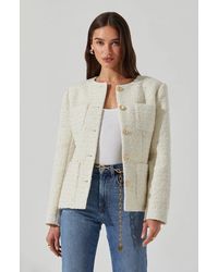 Astr - Sarae Tweed Jacket Cream Button Front Long Sleeve Pall166 - Lyst
