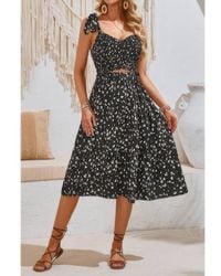 TRUEDAMES - Square Neck Leopard Cut Out Elastic Waist Dress - Lyst