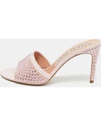 Moschino - Leather And Suede Crystal Embellished Slide Sandals - Lyst