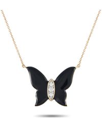 Non-Branded - Lb Exclusive 14k Yellow 0.10ct Diamond And Onyx Butterfly Necklace Pn15297 - Lyst