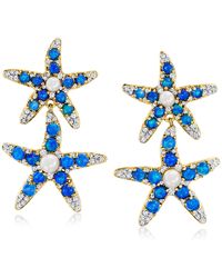 Ross-Simons - 3-4mm Cultured Pearl And 2.5-3mm Black Opal Starfish Drop Earrings With White Topaz - Lyst