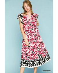 TRUEDAMES - Printed Ruffled Cap Sleeve Midi Dress - Lyst