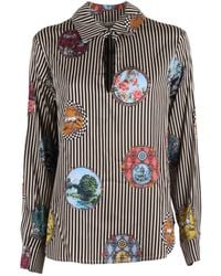 Shirtaporter - Vertical Striped Shirt With Scenic Print - Lyst