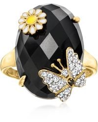 Ross-Simons - Onyx And Zircon Butterfly And Flower Ring With Single Spinel - Lyst