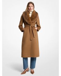 MICHAEL Michael Kors - Michael Kors Faux Fur Trim Wool Blend Coat - Lyst