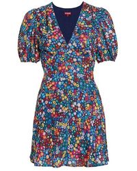 STAUD - Milla Mini Rainbow Flower Market Puffed Sleeves Lined V-neck Dress - Lyst