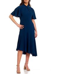 Maggy London - Twist Mock Neck Flutter Sleeve Midi Dress - Lyst