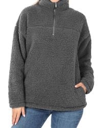 Zenana - Soft Sherpa Half Zip Pullover With Pockets - Lyst