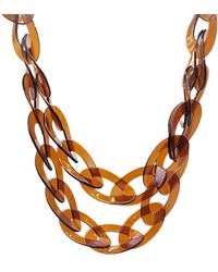 Kenneth Jay Lane 2 Row Tortoise Resin Link Necklace - Brown