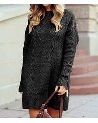 1 the Woman - Cable Knit Drop Shoulder Loose Fit Sweater Dress - Lyst