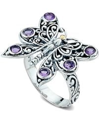 Samuel B Jewelry Sterling And 18k Yellow Gold Amethyst Butterfly Ring - Metallic