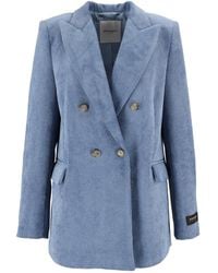 Ermanno Scervino - Corduroy Double-Breasted Wide Lapel Flap Pocket Blazer - Lyst
