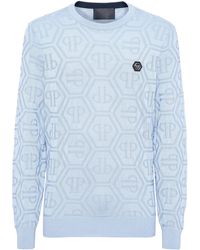 Philipp Plein - Jacquard Silk Wool Pullover Round Neck Ls Monogram - Lyst