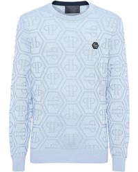 Philipp Plein - Jacquard Silk Wool Pullover Round Neck Ls Monogram - Lyst