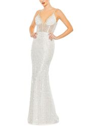 Mac Duggal - Embellished Plunge Neck Sleeveless Trumpet Gown - Lyst