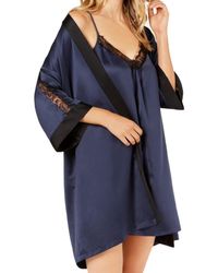 Linea Donatella - Sets To Go Satin Chemise And Wrap Robe - Lyst