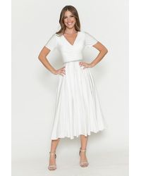 TRUEDAMES - V-Neck Short Sleeve Midi Dress With Rhinestone Waistband And Pockets - Lyst