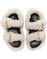 Marni - Shearling Buckles Double Strap Lined Flat Sandals Eu38 - Lyst