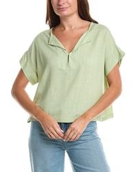 Max Studio - Short Sleeve Split Neck Linen-Blend Top - Lyst