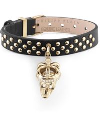 Philipp Plein - $kull Crown Crystal Calf Leather Bracelet - Lyst