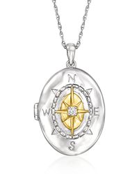 Ross-Simons - Sterling And 18kt Gold Over Sterling Compass Locket Necklace With Diamond Accent - Lyst