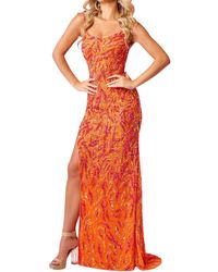 Rachel Allan - Sequin & Beaded Fitted Slit Gown - Lyst