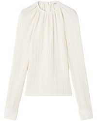 Lanvin - Charmeuse Plissé Effect Long-Sleeve Top - Lyst
