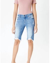 Kancan - Mid Rise Distressed Hem Detail Bermuda Short - Lyst