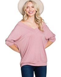 TRUEDAMES - Solid Rib Modal Casual 3/4 Sleeves Dolman Sleeves Top - Lyst