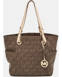 MICHAEL Michael Kors - Dark Signature Coated Canvas And Leather Jet Set Tote - Lyst