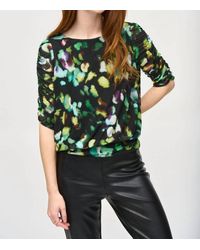 Joseph Ribkoff - Abstract Print Mesh Ruched 3/4 Sleeve Top - Lyst