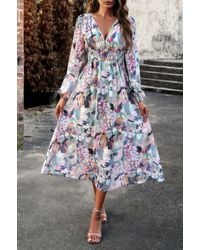 TRUEDAMES - Boho V Neck A Line High Waist Long Sleeve Dress - Lyst