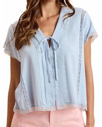 Anniewear - Linen Tie-Front Oversized Top With Lace Accent - Lyst