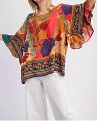 Easel - Border Printed Rayon Challis Woven Top - Lyst
