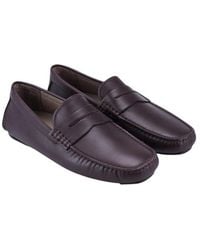 Bally - Warno 6195749 Chocolate Calf Plain Leather Driver Loafers - Lyst