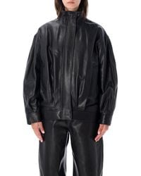Arma - Oversized Leather Funnel Neck Jacket - Lyst