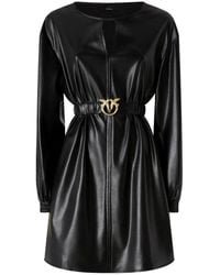 Pinko - Short Dress With Leather Effect - Lyst