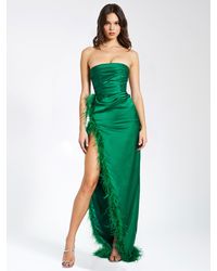 Miss Circle - Perrin Emerald Feather Dress High Slit Gown - Lyst
