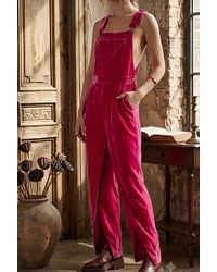Eesome - Velvet Straight Leg Overalls - Lyst