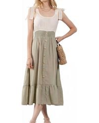 Blu Pepper - Mixed Media Button Down Midi Dress - Lyst