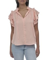 DKNY - Ruffle Neck Top - Lyst