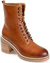 Journee Signature - Genuine Leather Malle Round Toe Stacked Combat Booties - Lyst