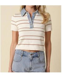 Olivaceous - Leni Striped Contrast Denim Collar Top - Lyst