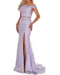 Rachel Allan - Beaded Lace Two-Piece Prom Gown With High Slit - Lyst