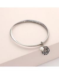 Fashnzfab - B- Initial Initial Monogram Pearl Charm Bangle Bracelet Burnished - Lyst