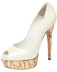 Casadei - Patent Leather Mosaic Mirror Heel Peep Toe Platform Pumps - Lyst