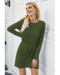 TRUEDAMES - Solid Crew Neck High Waist Drawstring Dress - Lyst